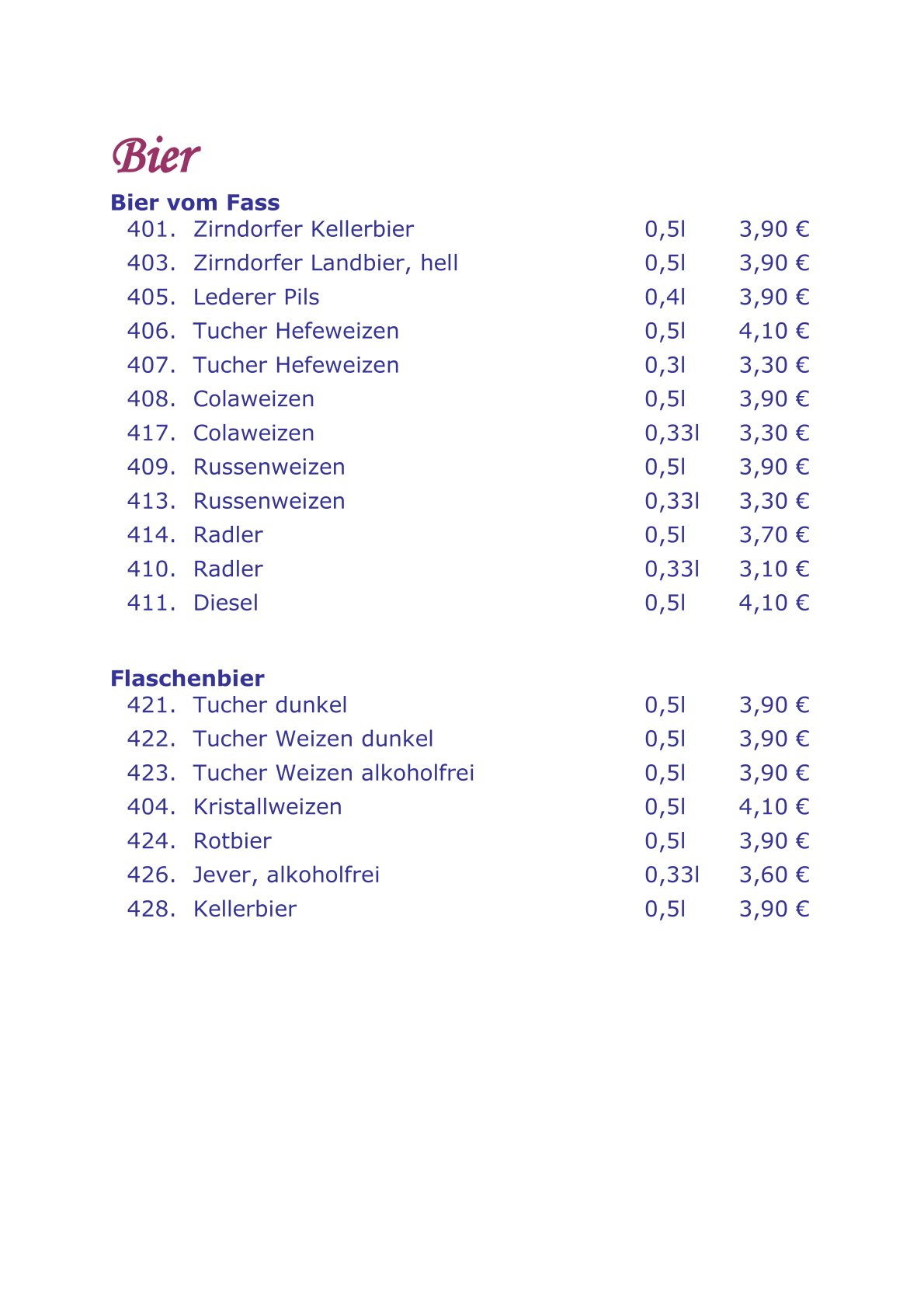 Speisekarte